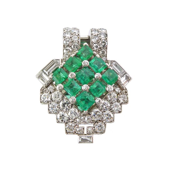   Cartier - Art Deco emerald and diamond arrowhead clip brooch | MasterArt